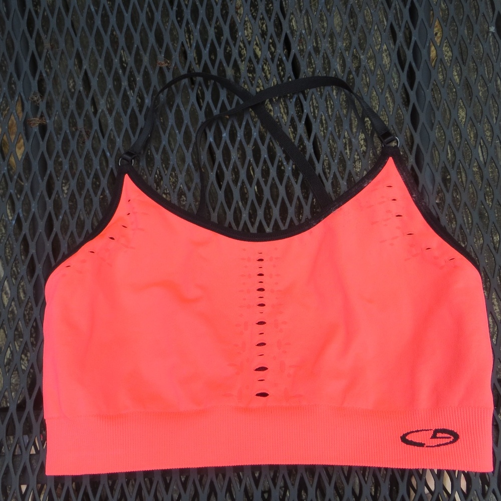 Champion black & neon orange racer back straps sports bra LG